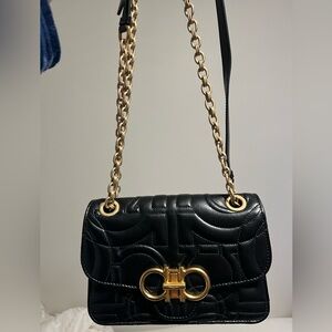 Salvatore Ferragamo Giancini Embossed/Quilted Shoulder Bag / Chain Crossbody Bag
